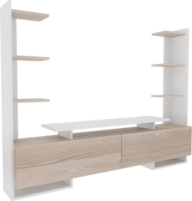 Akdere TV-benk 183.6 cm - Mellomfarget tre/Hvit