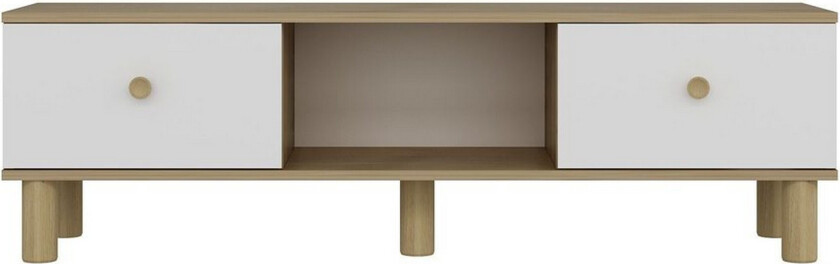 Mono TV-benk 150 cm - Rødfarget tre/Hvit