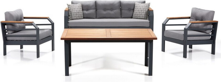 Bilde av Lassento Utendørs Sofasett 5 seter - Grafittgrå/Svart