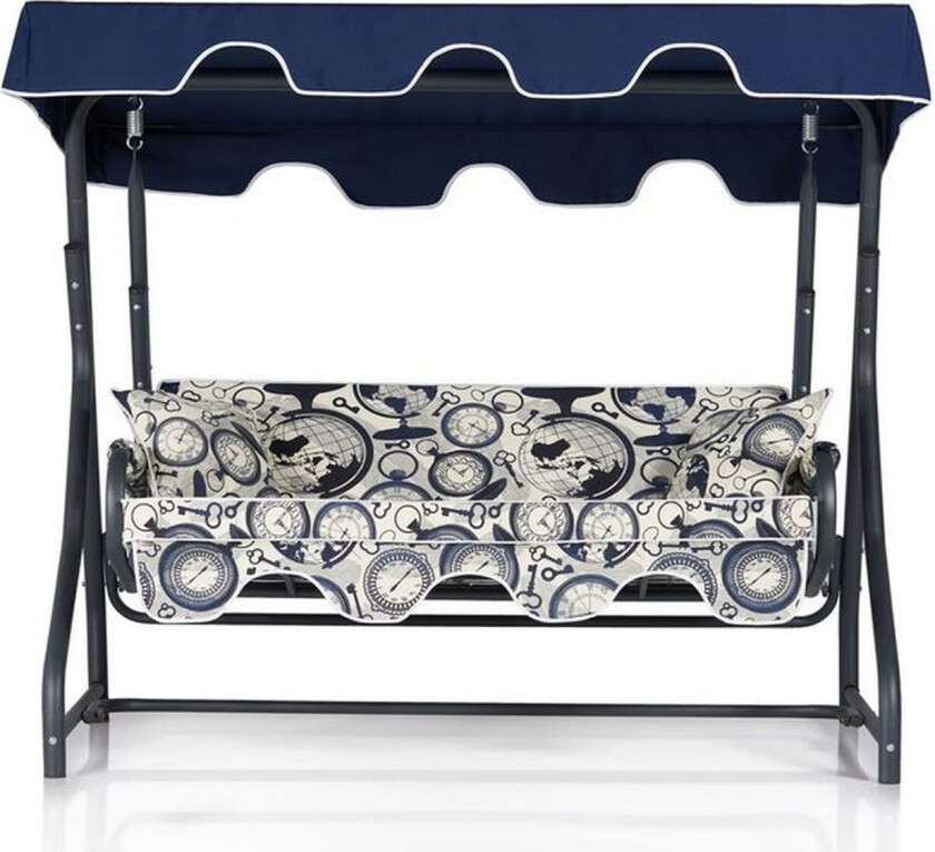 Bellan Utendørs Hengende Sofa 3 Seter - Svart/Mørkeblå/Cremehvit