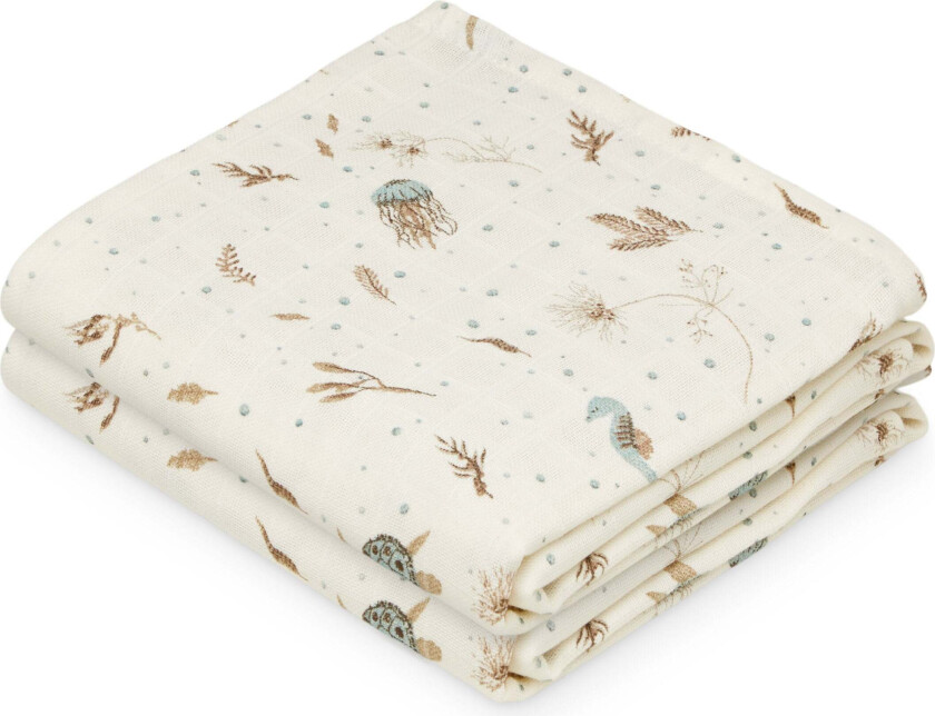 Musselintepper Mønstret 2-Pack, Sea Garden - Gulpekluter & Babytepper - Bomull