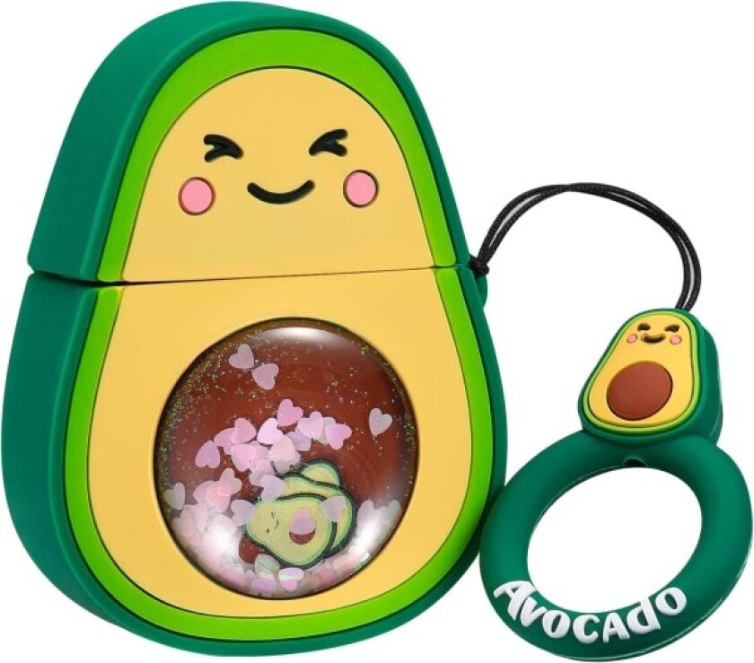 Quicksand Avocado-deksel kompatibel med Airpods 1/2, søtt 3D-tegneserie morsomt barn jenter tenåringer deksel, Kawaii frukt kult bling glitter