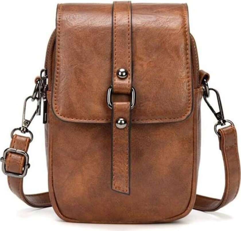 Dame Vintage Crossbody Telefonveske Liten Messenger Bag Skulderveske Håndveske Lommebok 2 Hovedlommer med Øretelefonhull