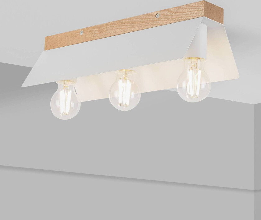 Esme taklampe, hvit, lengde 40 cm, metall/tre, 3 lyskilder