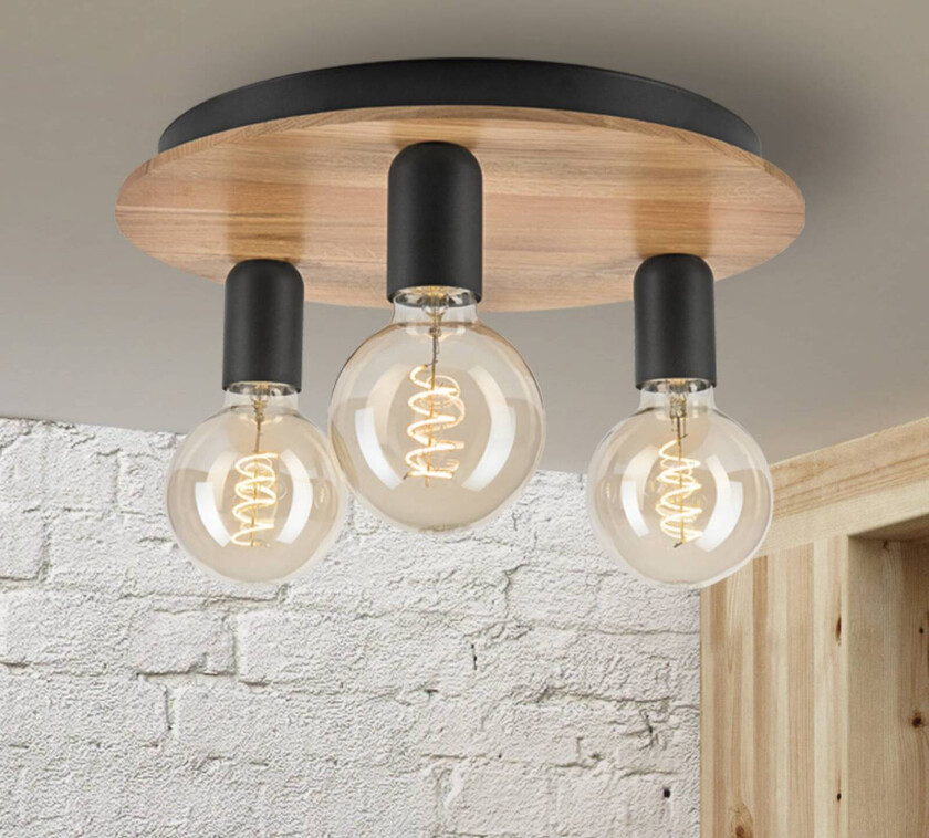 Dusty taklampe, bøk, svart, Ø 33 cm, 3 lyskilder