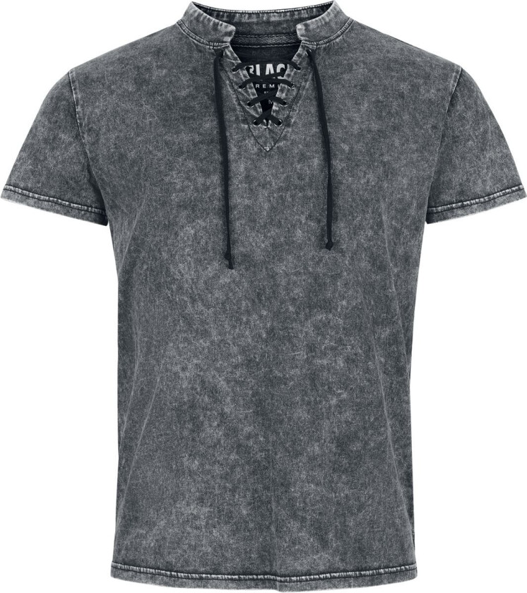 T-skjorte - T-skjorte med snøring og vaske-effekt - M til XXL - Herrer - svart