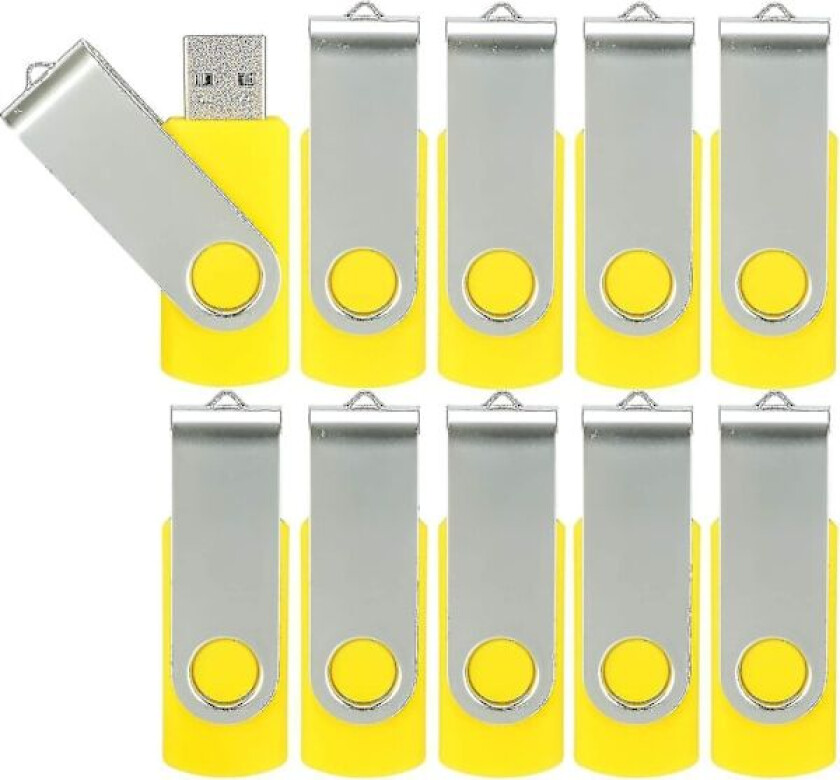 10-pak USB-minne USB 2.0 tomt Bulk-pak Roterbar minnepinne Viktig lagring Jump Drive Zip Drive 10-pak Gul