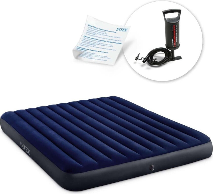 Oppblåsbar madrass 203x183x25 cm med INTEX 64755 stempelpumpe