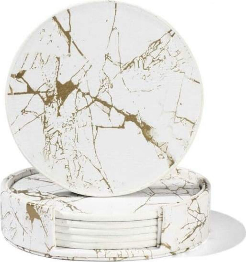 6-pak Coasters PU Lær Gull Marmor Hvit Hvit Hvit