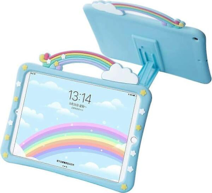 Utsøkt Regnbuebro-deksel for 9,7-tommers iPad 5./6. generasjon 2017/2018, mykt støtsikkert silikondeksel med innebygd brakett, matvaregodkjent silikagel