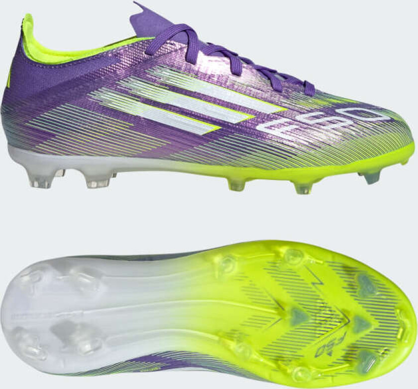 F50 Elite FG Radiant Blaze - Lilla/Fottøy Hvit/Sitron Barn - Gress (FG), størrelse 33
