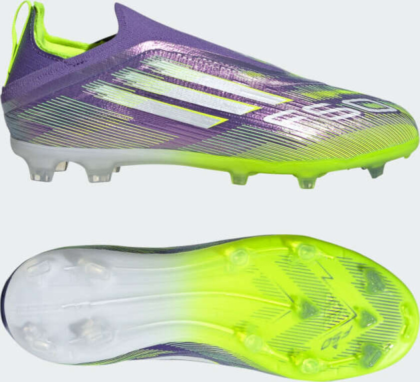 F50 Elite Laceless FG Radiant Blaze - Lilla/Fottøy Hvit/Sitron Barn - Gress (FG), størrelse 28