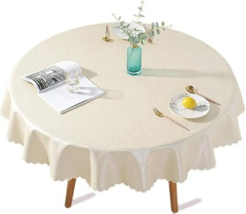 PU-belagt Plastduk Rund Anti-flekk Vanntett Voksduk Elegant Blomsterprint for Piknik, Utendørs, Hage - Diameter 140 cm, Lys Beige/NC/