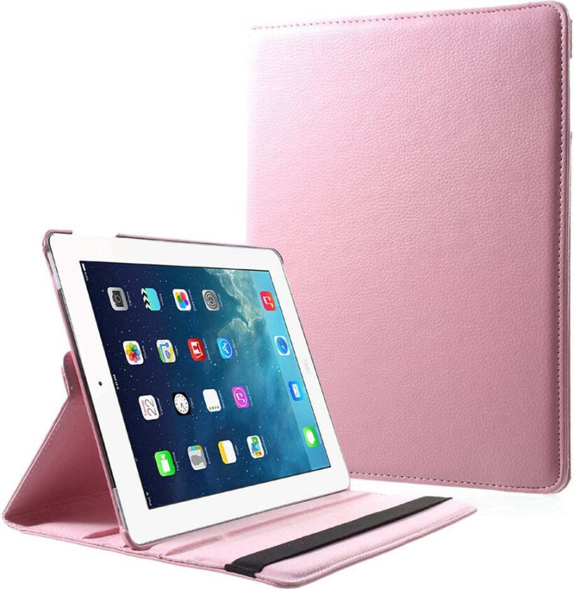iPad 4 / 3 / 2 Kunstskinn Flip Deksel m. Strikk & Roterbar Funksjon - Rosa