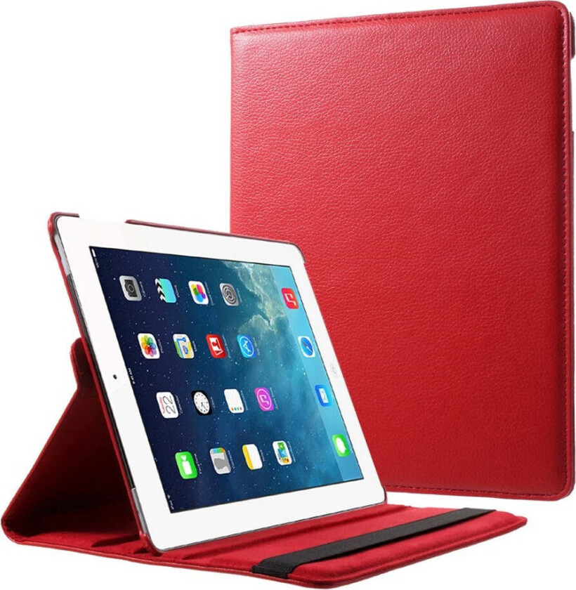 iPad 4 / 3 / 2 Kunstskinn Flip Deksel m. Strikk & Roterbar Funksjon - Rød