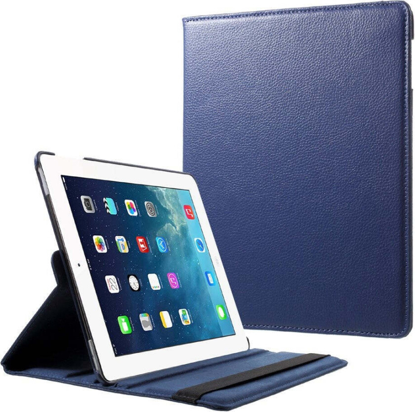 iPad 4 / 3 / 2 Kunstskinn Flip Deksel m. Strikk & Roterbar Funksjon - Blå