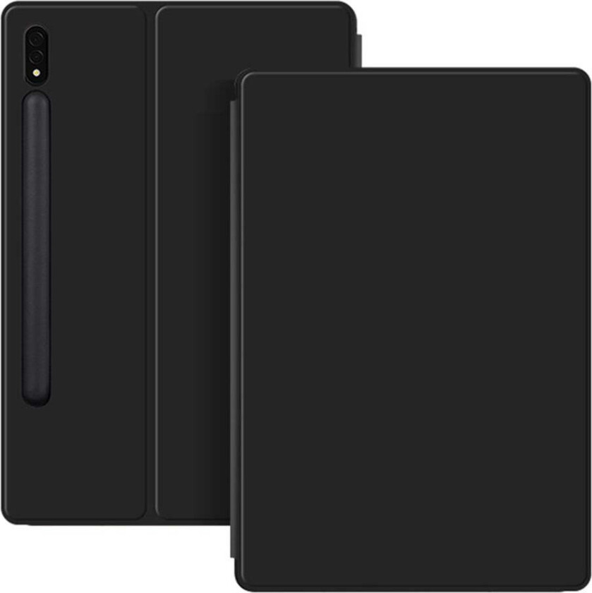 Samsung Galaxy Tab S8 / S7 Kunstskinn Flip Deksel m. Penne Holder - Svart