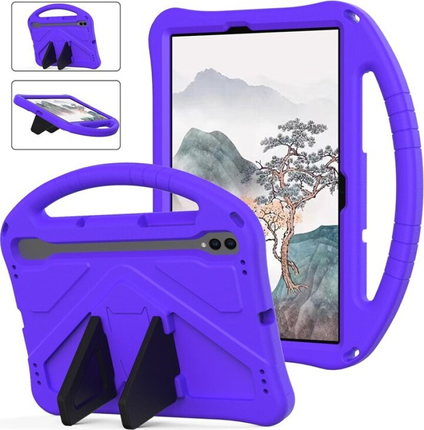 Samsung Galaxy Tab S9 / S8 / S7 Barnevennlig Deksel m. Håndtak & Ståfunksjon - Lilla