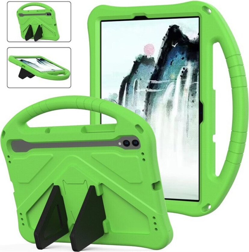 Samsung Galaxy Tab S9 / S8 / S7 Barnevennlig Deksel m. Håndtak & Ståfunksjon - Grønn