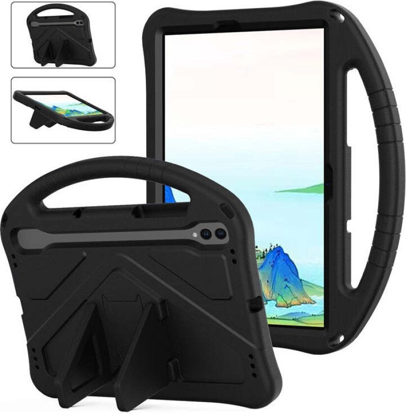 Samsung Galaxy Tab S9 / S8 / S7 Barnevennlig Deksel m. Håndtak & Ståfunksjon - Svart