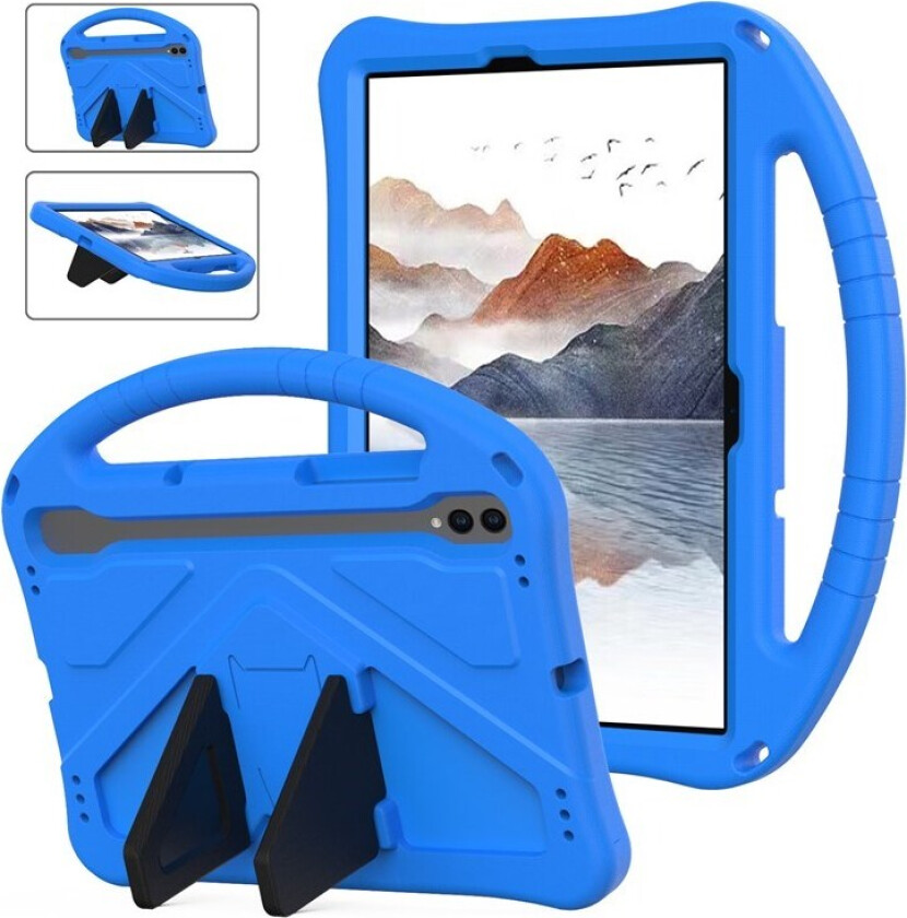 Samsung Galaxy Tab S9 / S8 / S7 Barnevennlig Deksel m. Håndtak & Ståfunksjon - Blå