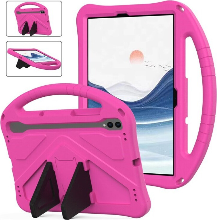 Samsung Galaxy Tab S9 / S8 / S7 Barnevennlig Deksel m. Håndtak & Ståfunksjon - Rosa