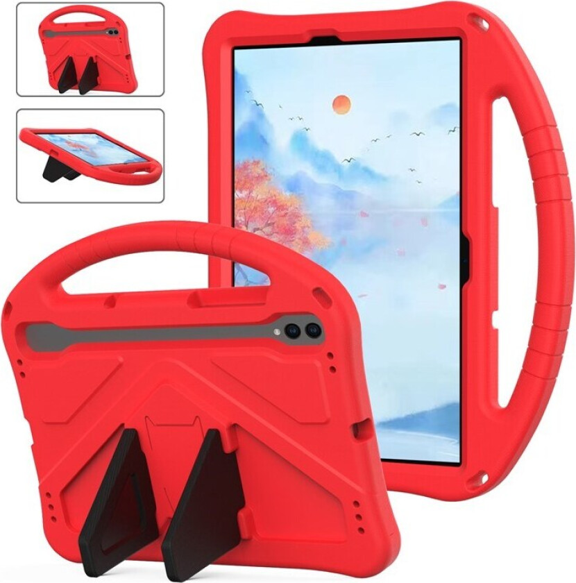 Samsung Galaxy Tab S9 / S8 / S7 Barnevennlig Deksel m. Håndtak & Ståfunksjon - Rød