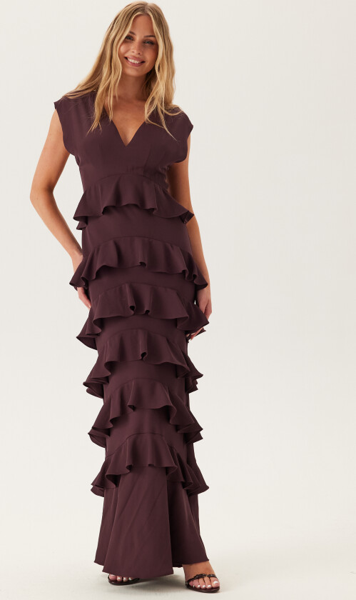 Deep V-Neck Flounce Gown