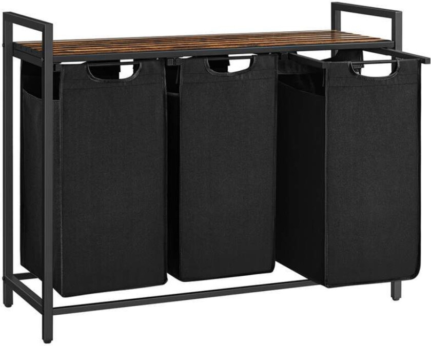 Skittentøyskurv, vaskekurv, vaskesortering med 3 uttrekkbare og avtakbare poser, 1 oppbevaringshylle