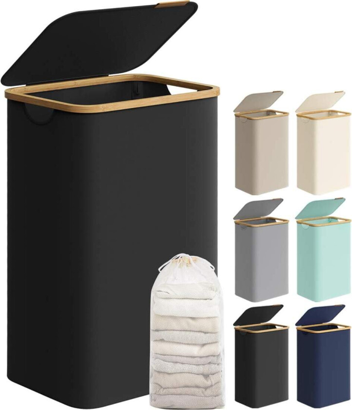 Skittentøyskurv med lokk, stor vaskekurv, 90L, avtagbar nettingfôr, Oxford-stoff