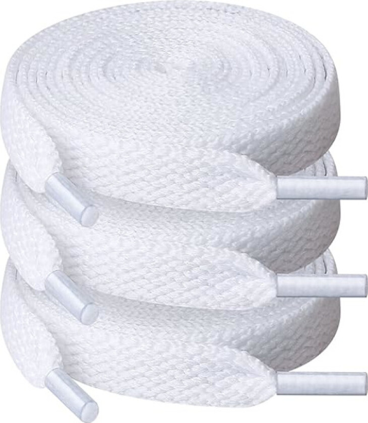 3 par hvite skolisser, 8 mm brede flate skolisser for joggesko