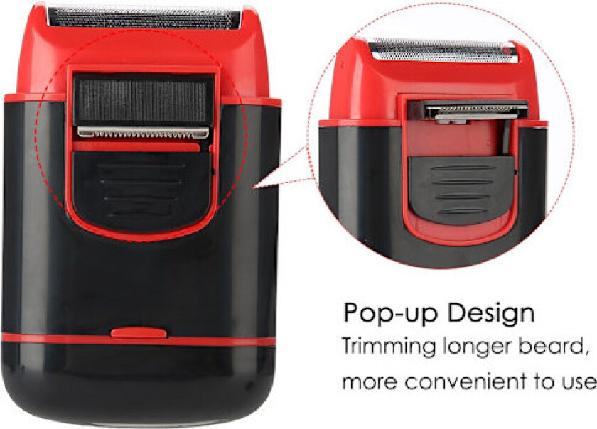Elektrisk barbermaskin med ultratynn folie, pop-up skjeggtrimmer, AA-batteri, barbermaskin for menn, rød