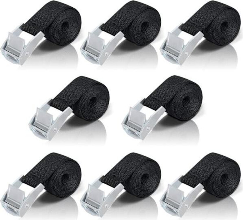 1M surringsstropp, 8 stk. Ratsjespenner med sinklegering strammespenne for feste motorsykkel/bil/sykkelstativ/bagasje