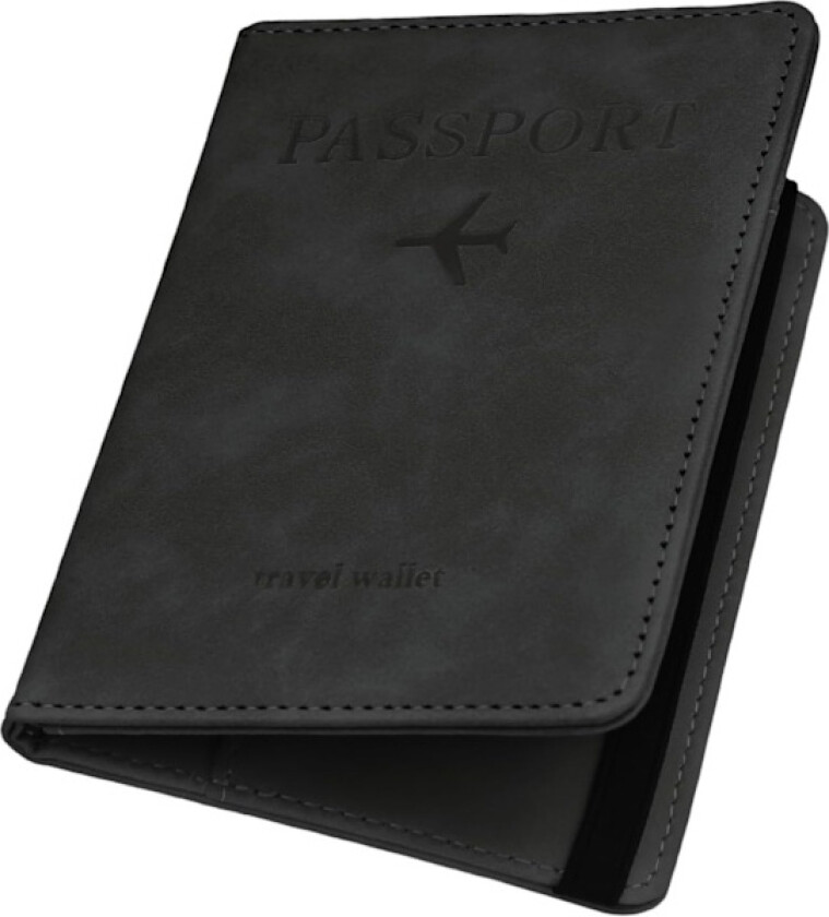 Bilde av Passholder i PU-lær med RFID-blokkering, passomslag for reise, lommebok med kortspor og elastisk stropp, passomslag (svart)