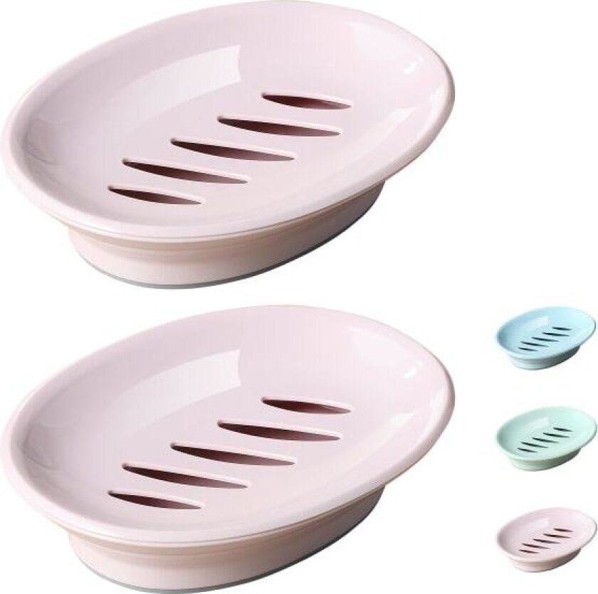 2-pakning såpeskål, såpeskåler av plast, sklisikker såpeboks, såpeholder, dusj med dryppbrett, lett rengjørbar såpesparer (rosa)