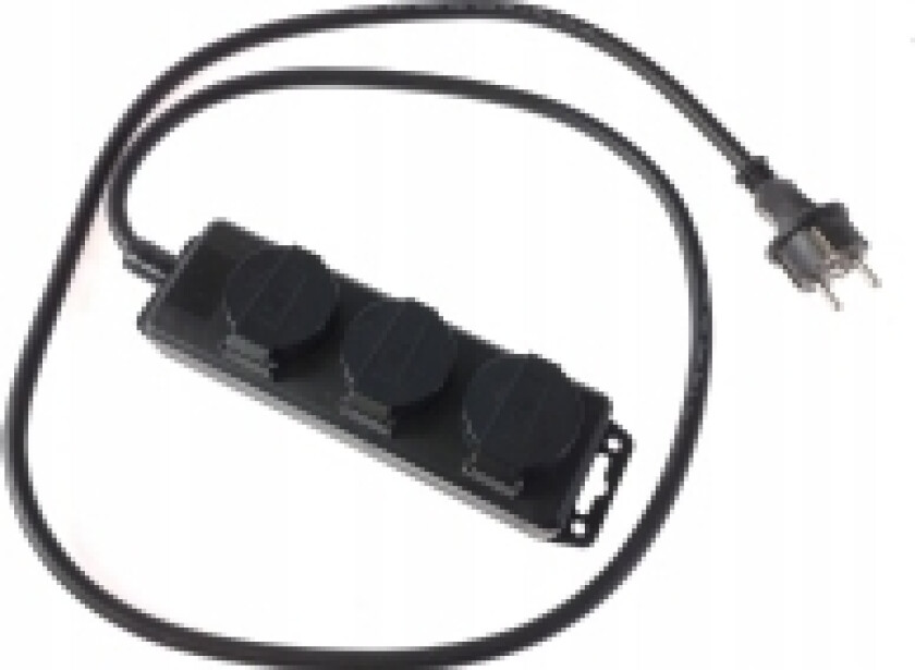 Skjøteledning 1 stikkontakt 10m med jording 3x1,5 mm² IP44 med gummiisolasjon, svart