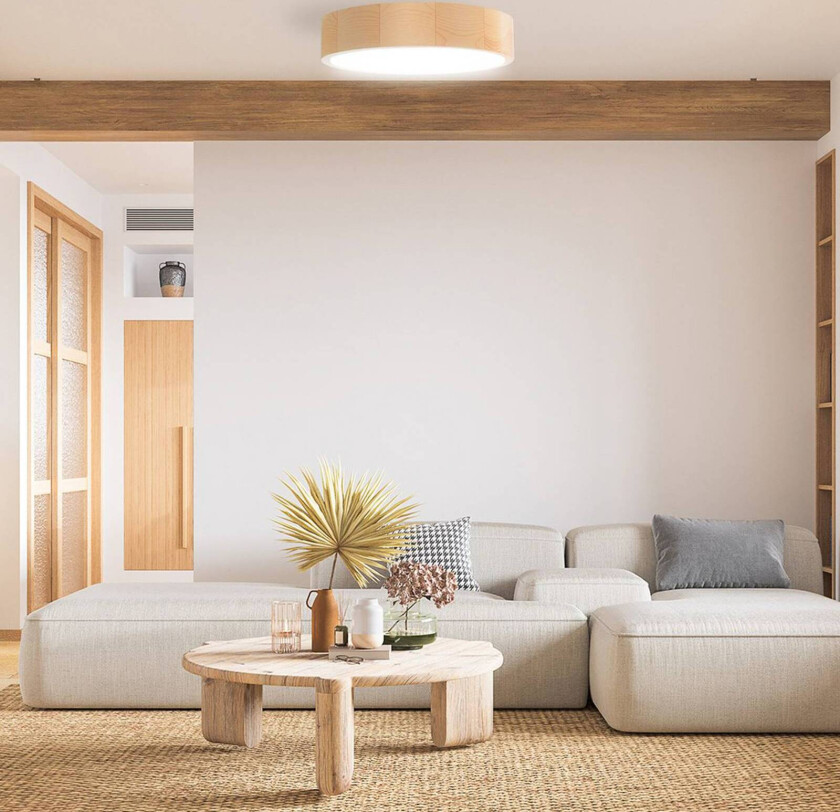 Taklampe Cleo DR800, furu, Ø 80 cm, 6 lyskilder, E27