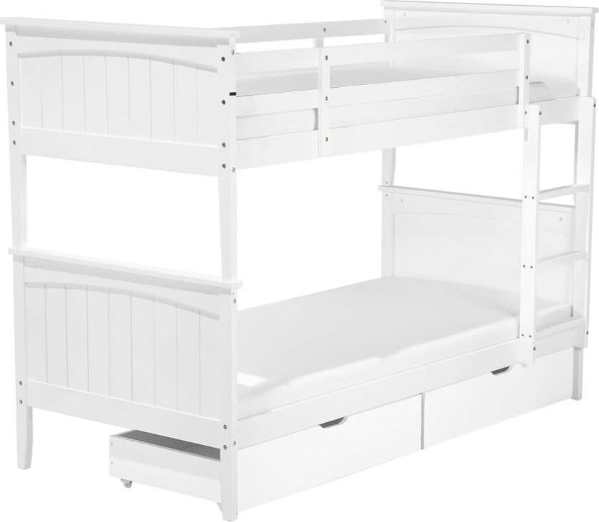 Køyeseng Hvit Furu 90 x 200 cm Junior køyeseng i Tre med Trappestige Minimalistisk Skandinavisk Høy Køyeseng Oppbevaringsskuffer Barnerom