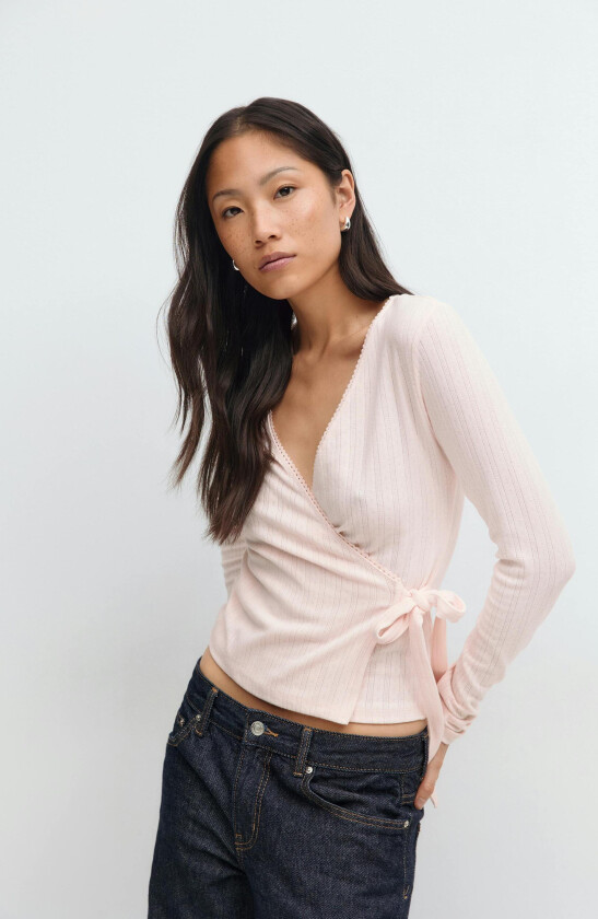 - Pointelle wrap top - omslagstopper - Rosa - XL - Dame