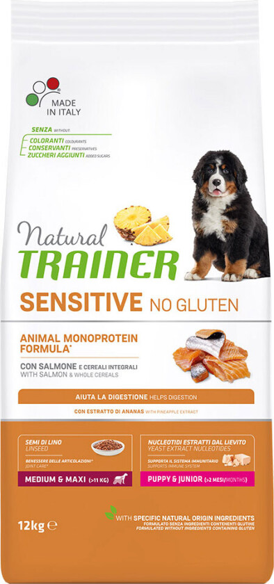 No Gluten Puppy & Junior Medium/Maxi med laks - 12 kg