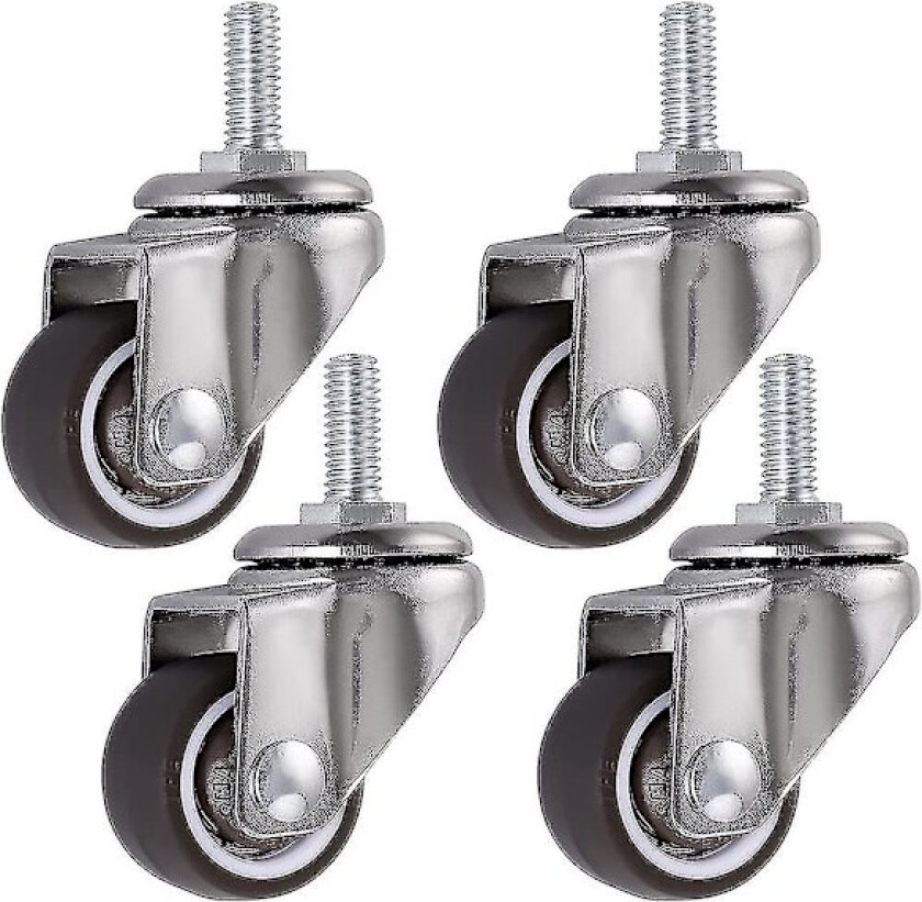 4 stk. Svinghjul, 25mm Stamme Møbelhjul i M615, Svingbare Gummihjul, For Vogner, Traller, Barneseng, Skap, Bord, Lasting