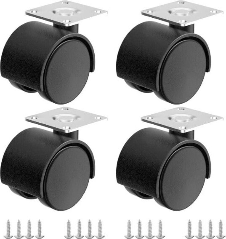 4-delt sett med 2-tommers møbelhjul, erstatningshjul for vogner, svingbare hjul i nylonplast, brukes til bord