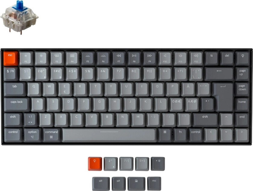 KEYCHRON K2 HVIT LED TRÅDLØST TASTATUR - GATERON BLUE