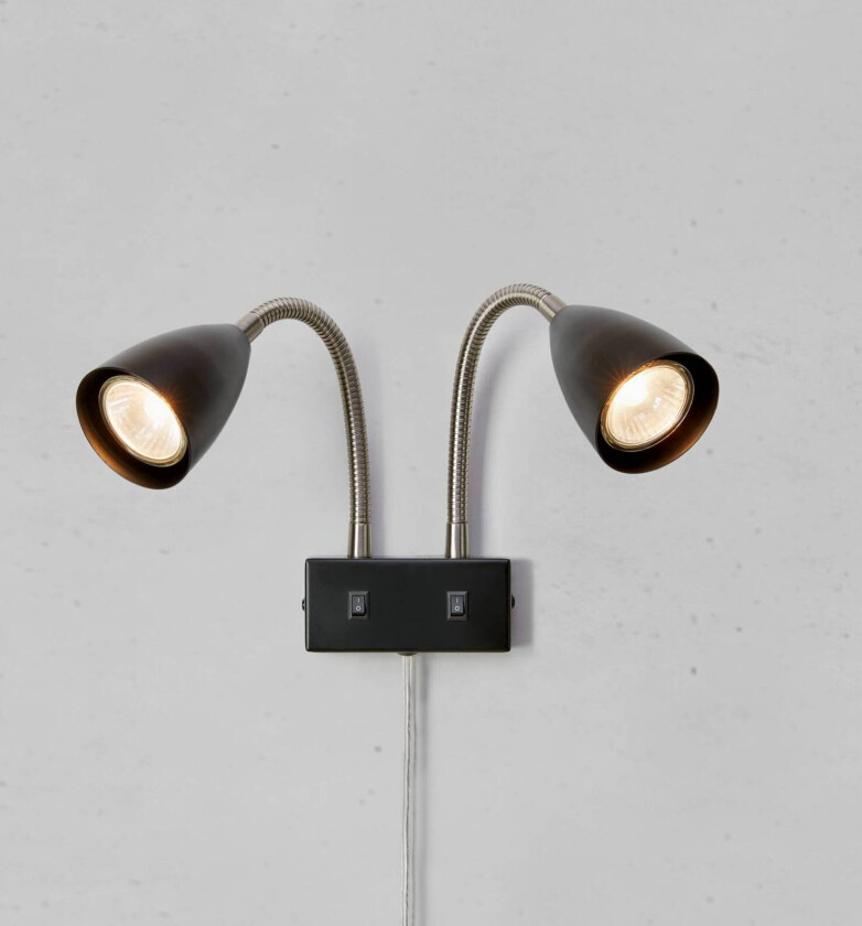 vegglampe Ciro, svart, metall, stikkontakt, GU10