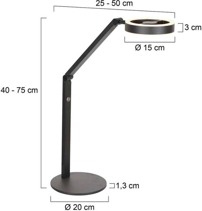 LED-bordlampe Ringlux, svart, metall, justerbar