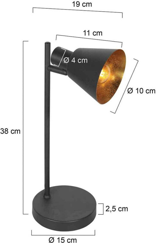 Bordlampe Oeroe, 1 lyskilde, svart, metall, E14