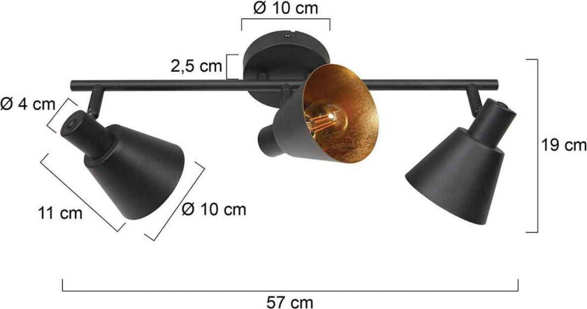 Downlight Oeroe, 3 lyskilder, svart, metall, E14