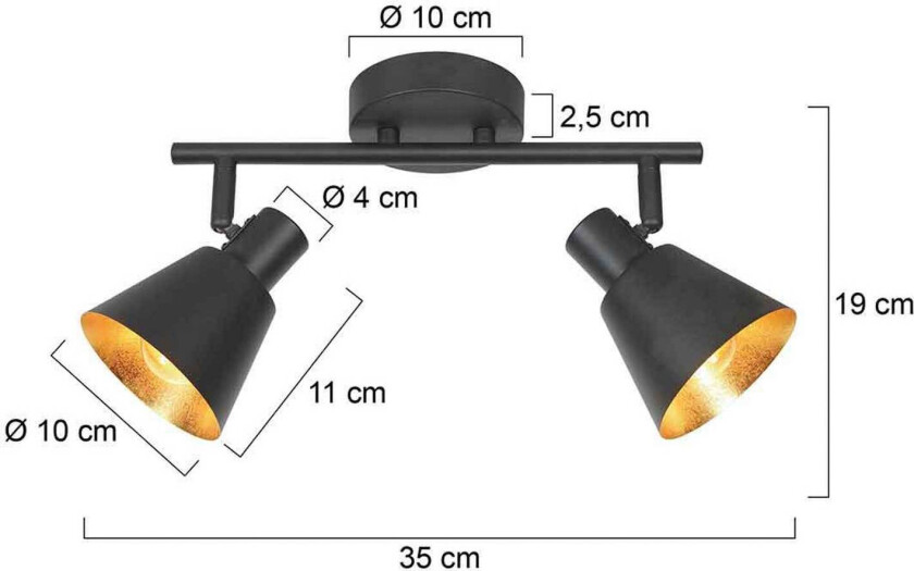 Downlight Oeroe, 2 lyskilder, svart, metall, E14