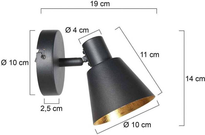 Veggspot Oeroe, 1 lyskilde, svart, metall, E14