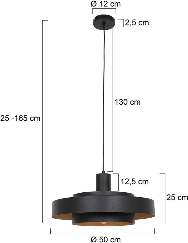 Hengelampe Flinter, svart, metall, Ø 50 cm, E27